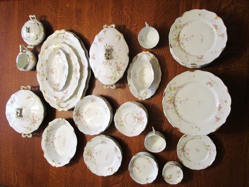 Porzellan ESSTELLER C. Ahrenfeldt Limoges Frankreich rosa gelbe Rosen 1894 AHR22 - Bild 8 von 8
