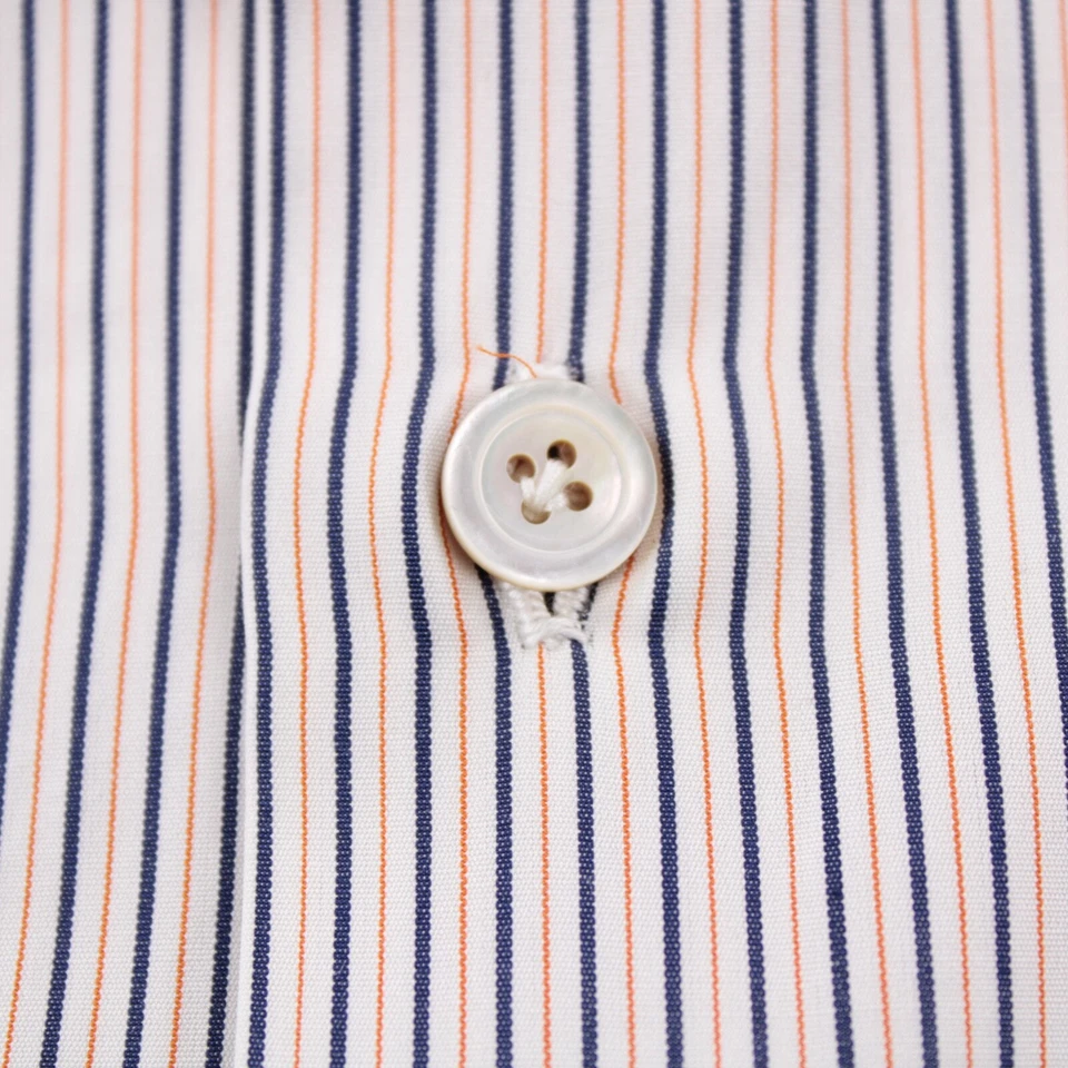 Camisa de vestir Kiton nueva con etiquetas talla 15.5 39 naranja azul con rayas blancas 100 % algodón Foto 4 de 4