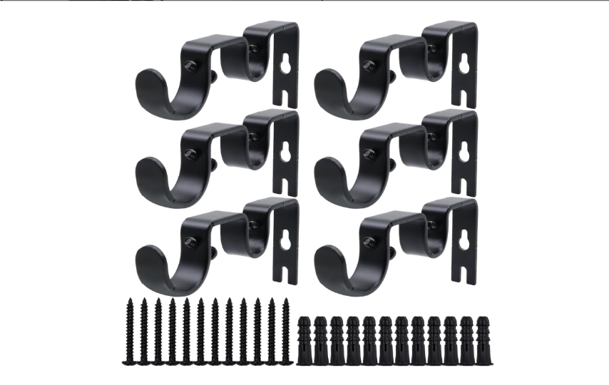 6-Pack Double Curtain Rod Brackets - Sturdy Metal Wall Holders