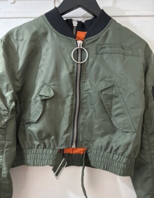 Zara Stunning Rare Khaki Orange Utility Cropped Bomber Jacket Size S  Bloggers UK