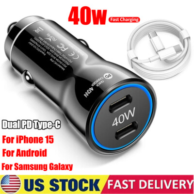 Car Charger USB C Type-C 3ft Cable Fast Charging Adapter For iPhone 15 Pro Max