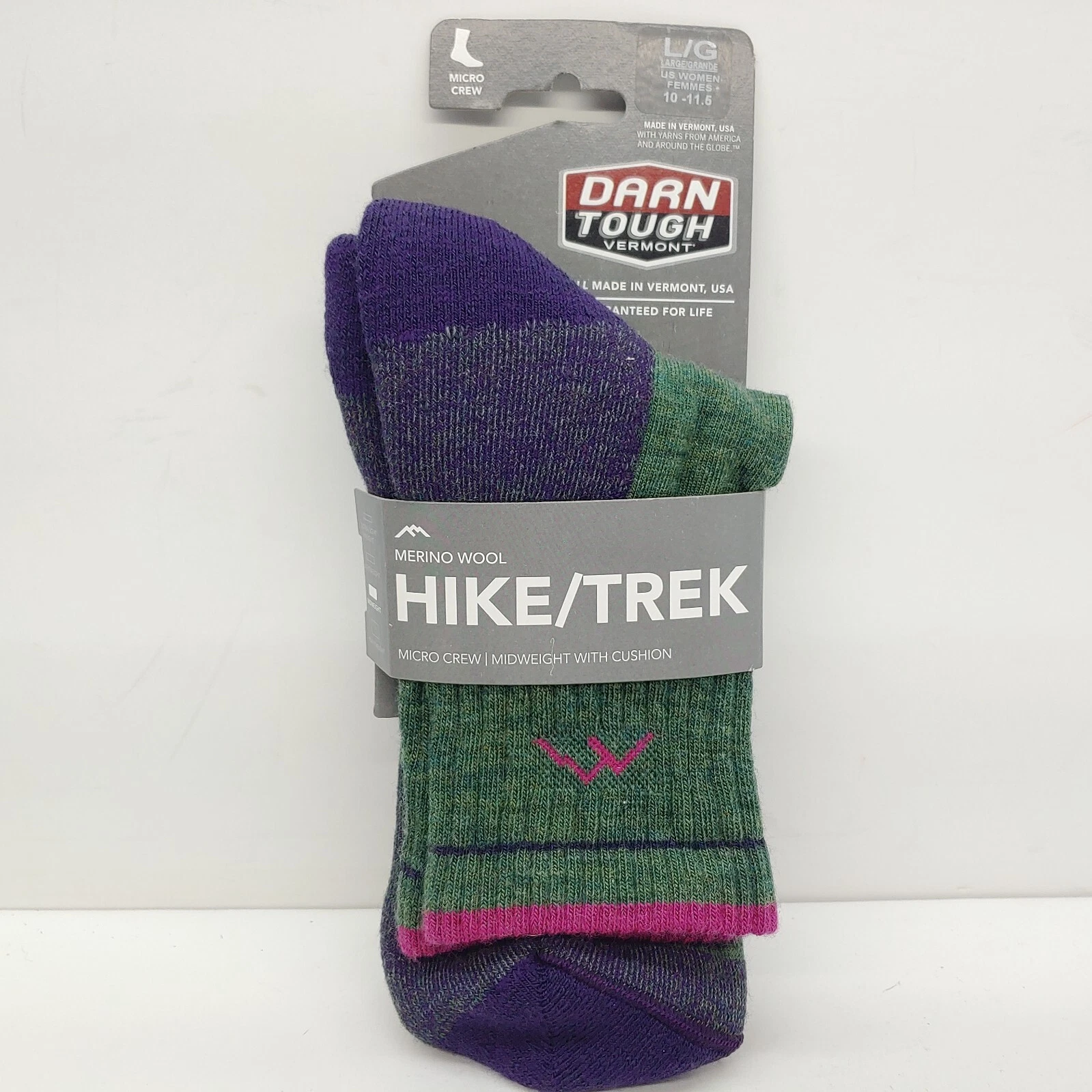 Darn Tough Hiker Micro Crew Socks Womens Size L (10-11.5) 1903 Moss Heather USA
Opens in a new windo