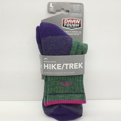 Darn Tough Hiker Micro Crew Socks Womens Size L (10-11.5) 1903 Moss Heather USA