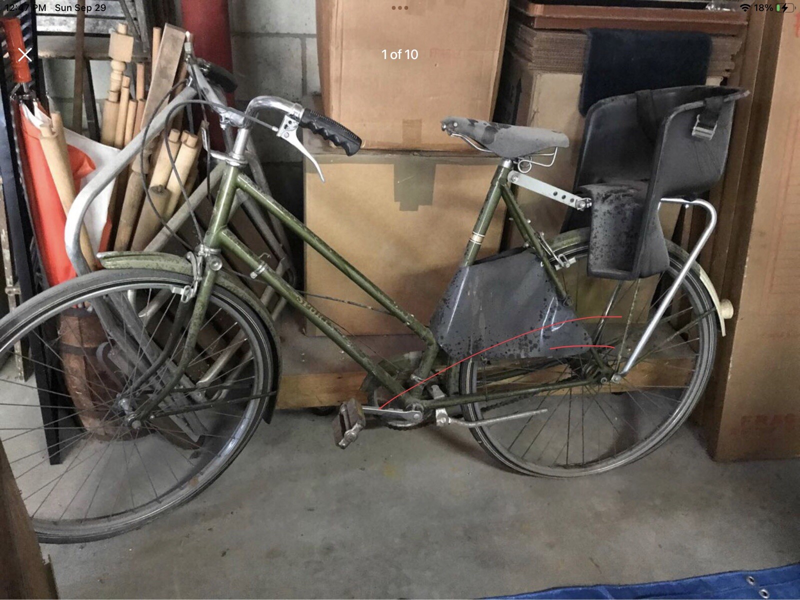 VINTAGE RALEIGH BICYCLE Bike with Child Seat -Authentic-Nottingham England-Green