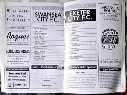 SWANSEA CITY v EXETER 14TH DECEMBER 1991 DIVISION 3 (55) - Picture 2 of 2