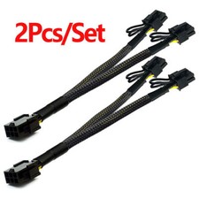 2Pcs PCIE 6Pin to 2X 8 pin 6 2 PCI-E Cable Splitter 18AWG Black Sleeved Cord