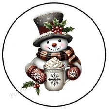 SNOWMAN HOLDING HOT COCOA WINTER ENVELOPE SEALS LABELS STICKERS PARTY FAVORS