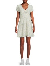 No Boundaries Juniors' Wrap Dress Size XL Mint/Yellow/White --Z8--