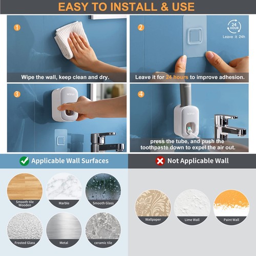 Dispensador de pasta de dientes montado en la pared para baño exprimidor automático de pasta de dientes... - Imagen 4 de 9