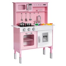 Wooden Kids Kitchen Playset with Lights, Sounds, Microwave, Oven, and Cookware