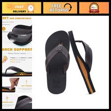Men's Faux Leather Flip Flops with Arch Support - Comfortable Summer Sandals
