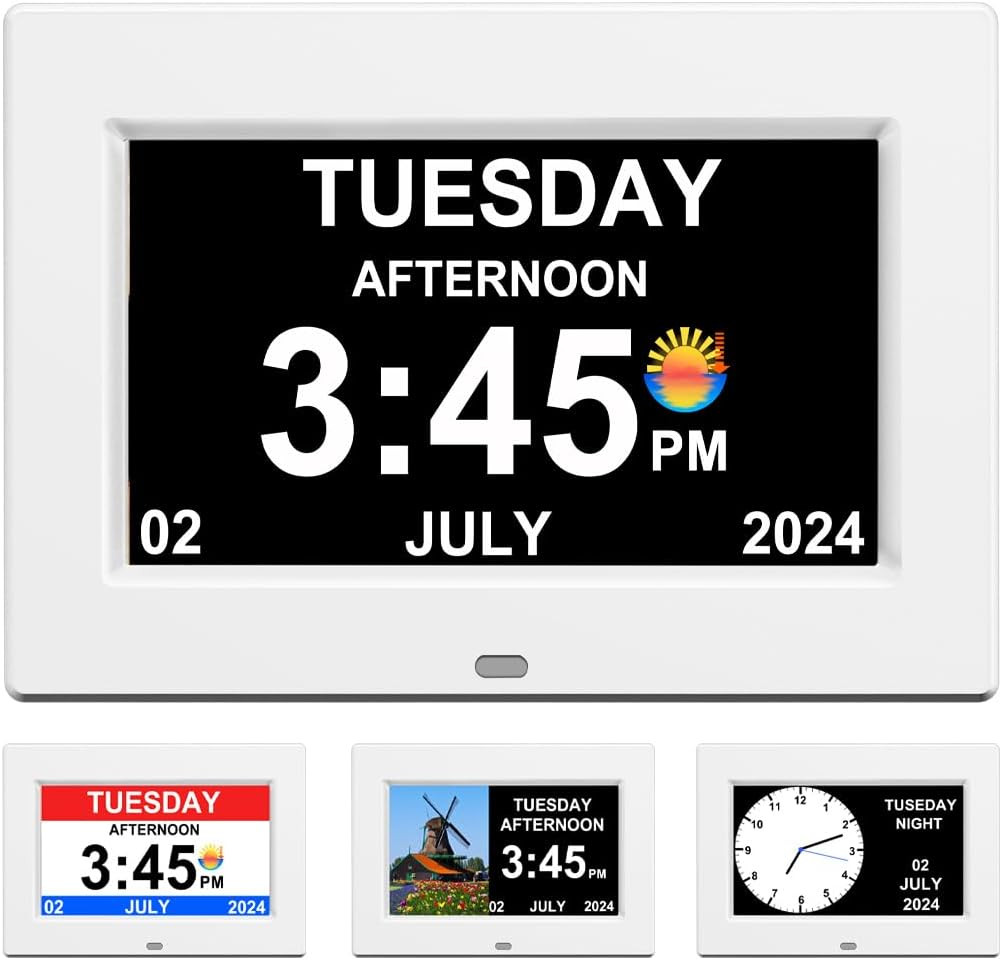 CAZOKASI （No Power Adapter） Clock with Day and Date for Elderly Calendar Digital