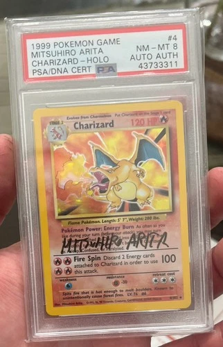 Pokemon PSA 8  Charizard Base Set Mitsuhiro Arita Signed Card (non personalized)