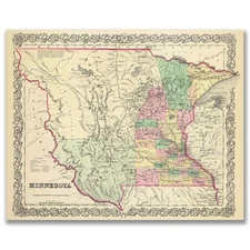 Minnesota 1855 Vintage Map 11x14 Antique Cartography Historic Wall Art