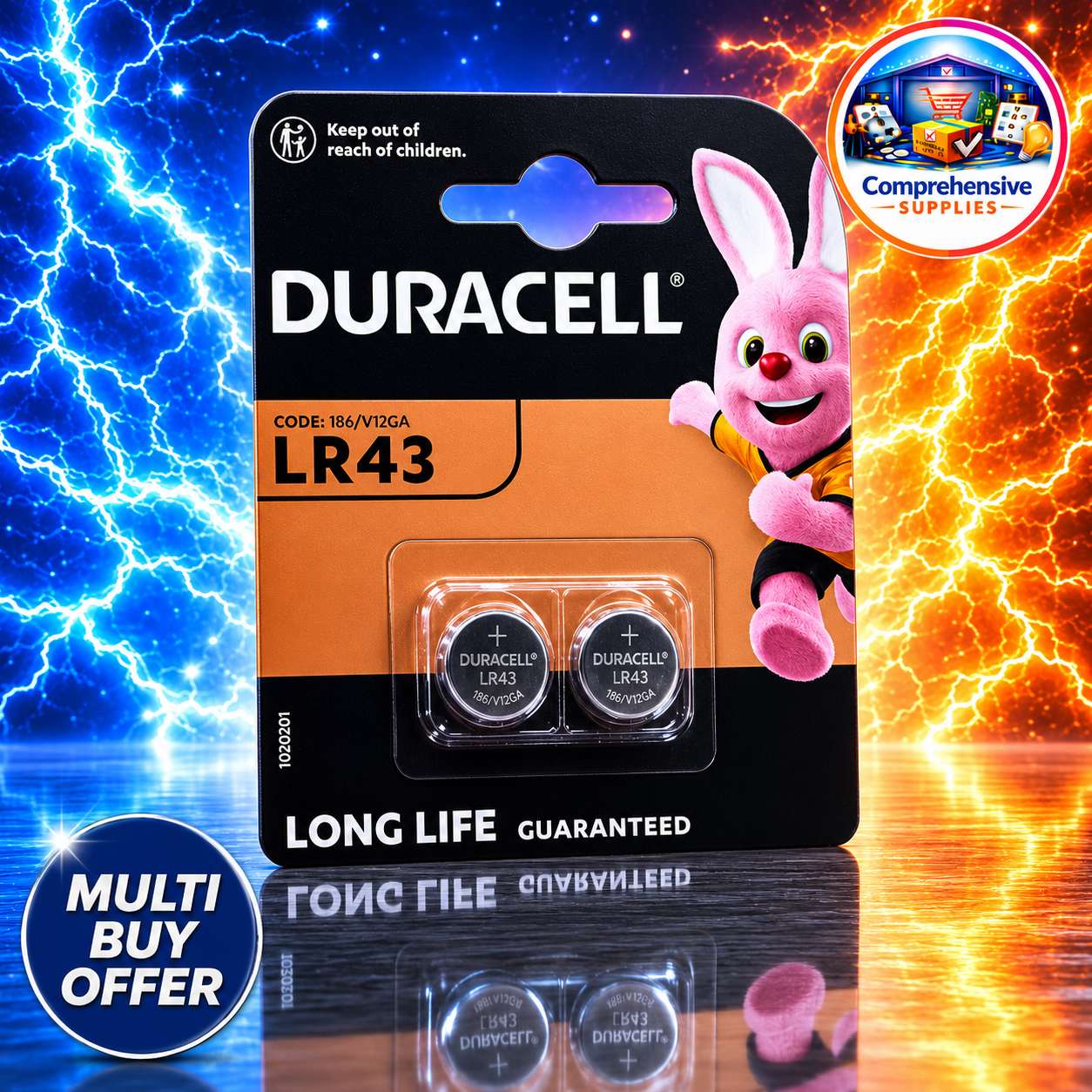 Duracell LR43 Batteries 2 Pack 1.5v Alkaline Button Cell  186 V12GA Long Expiry