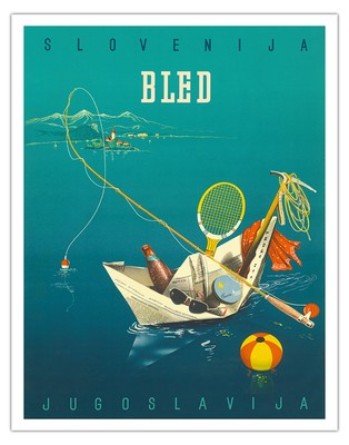 Bled - Slovenia Yugoslavia - Vintage Travel Poster by Sirec Nosan c.1950s