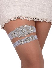 Blue Garters for Bride Rhinestone Pearl Bridal Wedding Garter Belt Set Decor