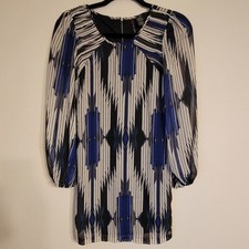 Fire Los Angeles Sheer Lined Geometric Blue Dress Blouson Shift Women's XS