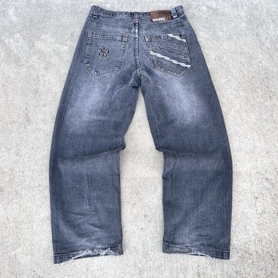 Vintage Y2K Southpole Black Charcoal Grey Baggy Wide Leg Jeans