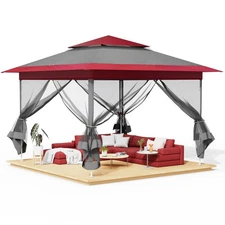 Gazebo,Pop Up Outdoor Canopy Tent W/4 Mesh Walls & Wheeled Bag, Screened Shelter