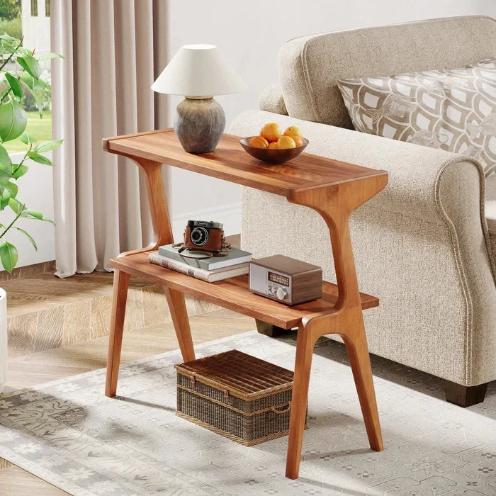 Solid Wood End Table 2-Tier Sofa Side Table with Storage Shelf - Image 2 of 3
