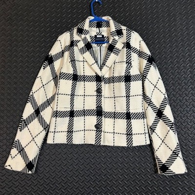 Magaschoni Collection Women's 16 (L) Black White Plaid Wool Blend Blazer Jacket