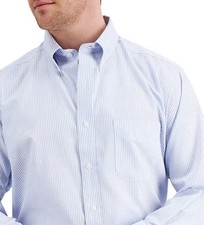 Club Room Men Regular Fit Blue White Stripe Long Sleeve Dress Shirt 15