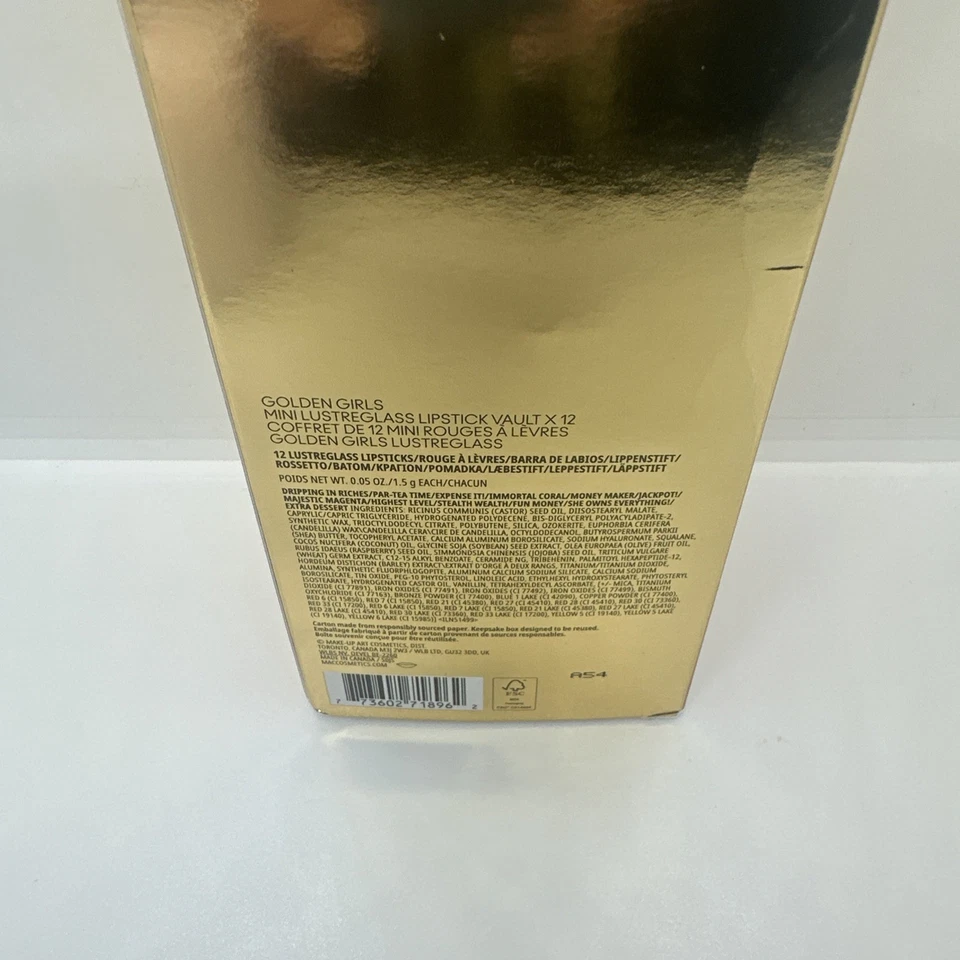 MAC NEW Golden Girls Mini Lipstick Vault Set 12 Lustreglass Gift AUTHENTIC $180 - Image 2 of 2