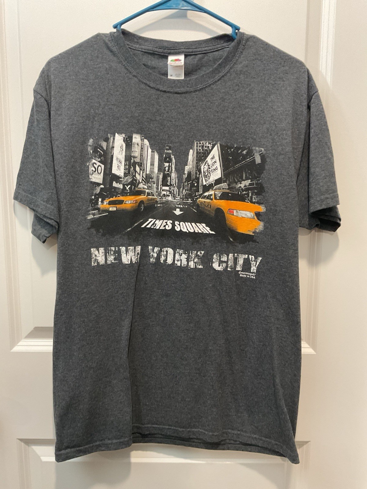 Mens Medium Gray Short Sleeve Times Square New York City Graphic T Shirt Top