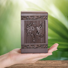 Cremation Urns for Human Ashes Adult Male Female, Wooden Carved Urns Box for Men
