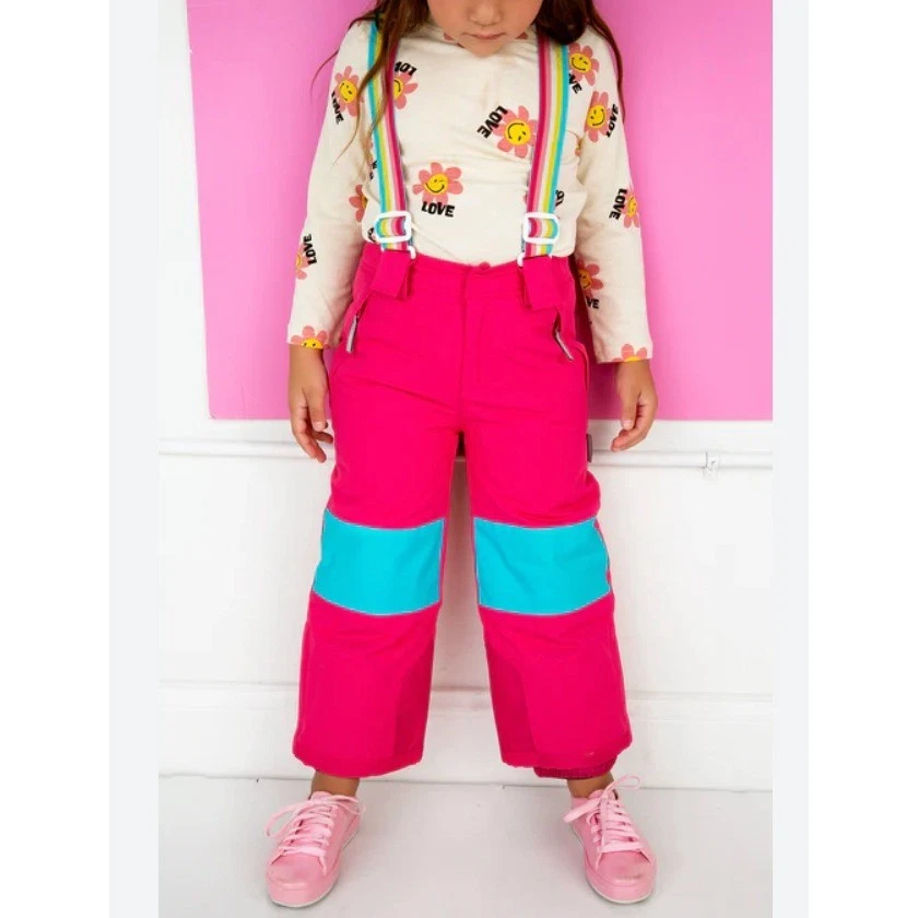 Hatley Kids Pink Rainbow Suspender Snow Bibs Ski Pants Size 4