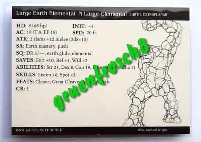  EARTH ELEMENTAL  09 RARE  HARBINGER  D&D MINIATURES STATS CARD WIZARDS 2003