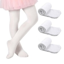 3 Pk Girls Ultra-Soft Footed Dance Stockings Ballet Tights Uniform White M 4-6