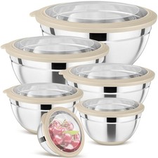 P&P CHEF Khaki Mixing Bowls Set of 6, Stainless Steel Mixing Bowl with Visibl...