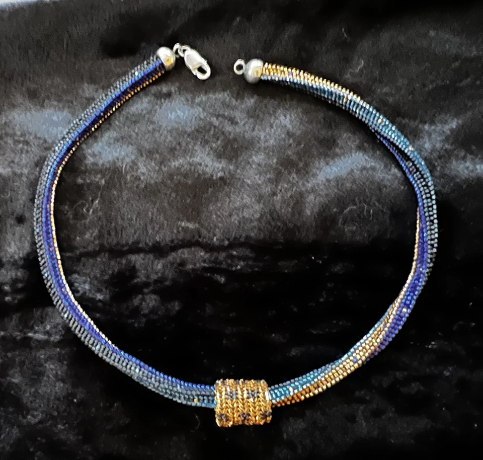 Valerie Hector Signed Dated 18" Sapphire Azure Polygon Necklace Bracelet Slides - Image 3 of 4