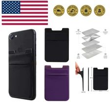 2-Pack Adhesive Phone Pocket Wallet for Secure Card Storage - Black & Purple