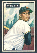 1951 Bowman #198 MONTE IRVIN Rookie RC, Giants  Looks Sharp! ~ VG surface issues