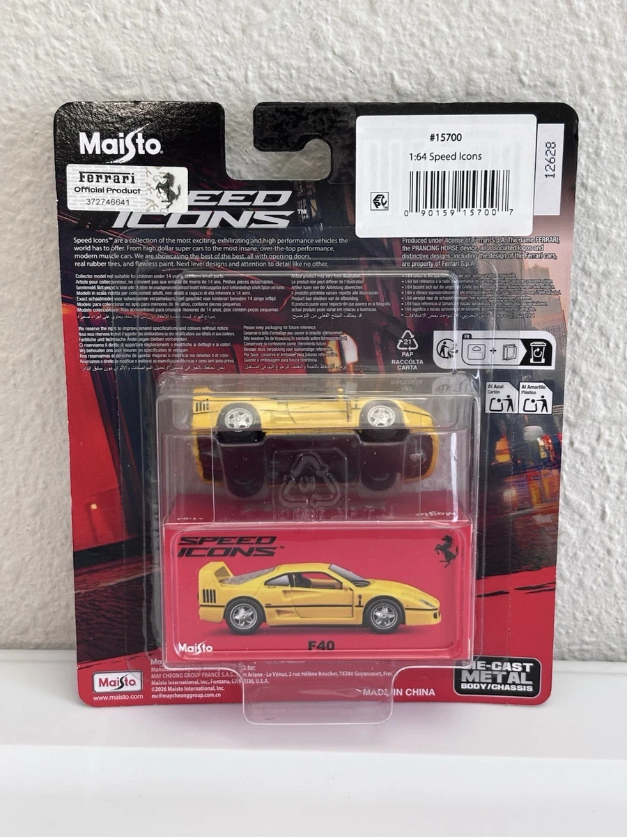 Maisto Speed Icons Ferrari F40 1:64 Yellow Diecast Model Car