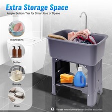 Utility Sink,Utility Sink W/ Faucet,Freestanding Utility Sink with Storage Shelf