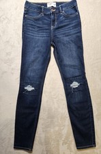 Abercrombie Kids Super Skinny Jeans Girls Sz 13/14 Dark Wash Distressed Knee
