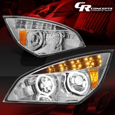 PAIR CHROME LED HALO DRL PROJECTOR HEADLIGHT FOR 2018-2024 FREIGHTLINER CASCADIA