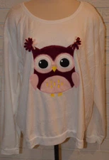 Women's Rue 21 Owl White So So Soft Plush Long Sleeve Lounge Top 1X, 2X, 3X