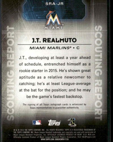 2016 Topps #SRA-JR J.T. Realmuto Rapporto Scout Autografi - Foto 2 di 2