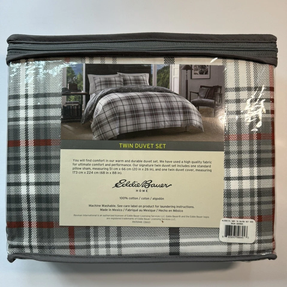 Eddie Bauer Home Twin Duvet Set Alder Red/Grey Plaid Elk Reversible Rustic Cabin - Image 4 of 4