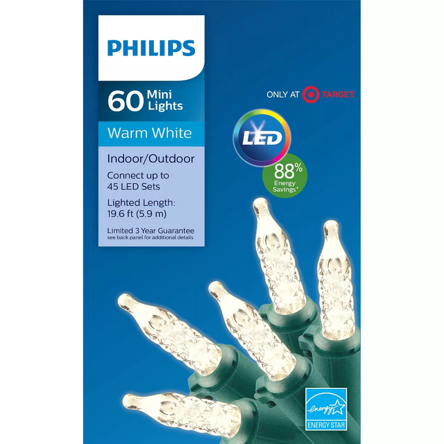 New Philips 60ct LED Christmas Faceted Mini String Lights Warm White eBay