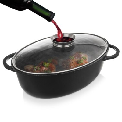 Tiefe Granitbratpfanne Bratpfanne Granit Bräter mit Glasdeckel 8L GRANDE