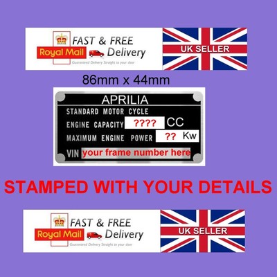 YAMAHA Motorbike ID Identification frame plate VIN Tag 2 FREE Rivets STAMPED 4U