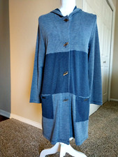 Focus Casual Life Sz S Waffle Knit Lagenlook Blue Long Hood Loose Jacket (40)