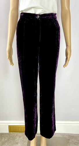 EAST Lifestyle deep purple crushed velvet straight leg trousers 10 - Picture 3 of 5