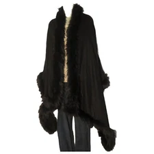 Yak+Sheep Wool Blend|Cape|Wrap|Handcrafted|Handloomed|Nepal|Faux Fur|Black